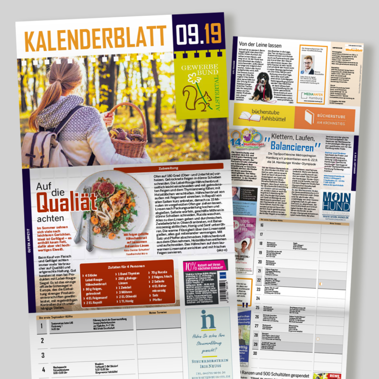 Kreativ gestalteter Monatskalender für den Gewerbebund Alstertal