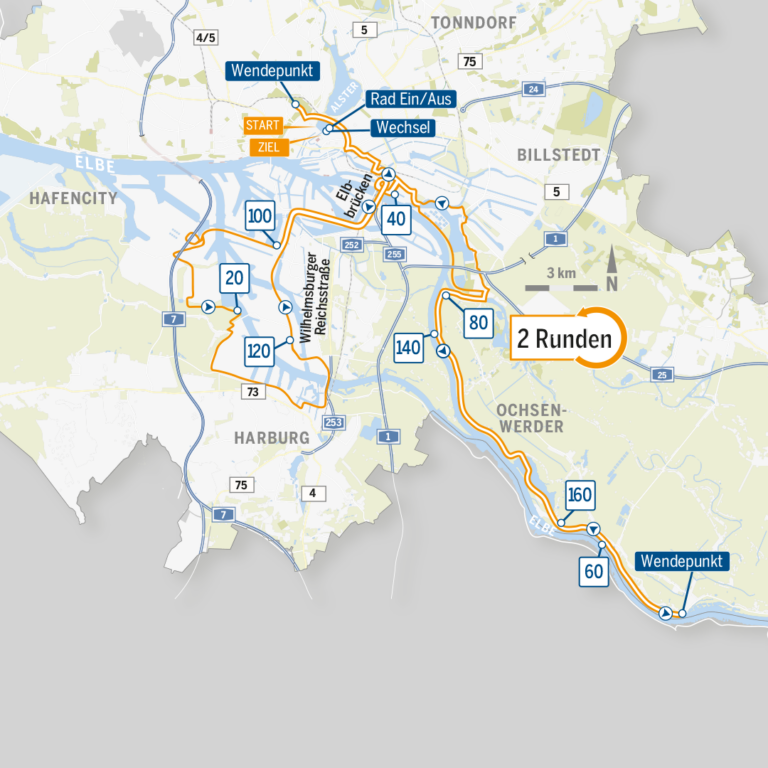 Infografik zum Streckenverlauf des Ironman in Hamburg, im Hamburger Wochenblatt